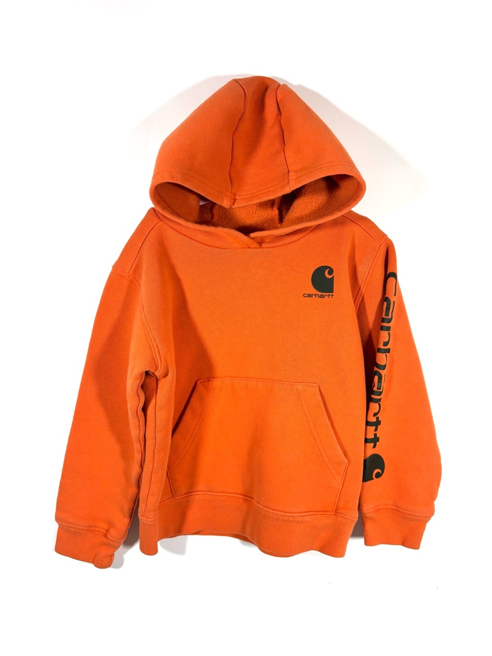 Carhartt Boys Midweight Graphic Pullover Hoodie Orange Sleeve Logo Size 5
